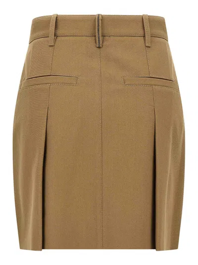 Brunello Cucinelli Pleated Skirt Featuring Side And Back Pockets In Brown