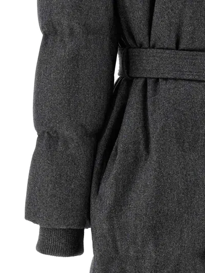 Brunello Cucinelli Lamb Shearling-collar Cashmere Puffer Jacket With Belt In Gray