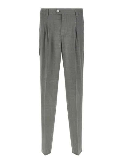 Brunello Cucinelli Grey Mlange Wool Pants In Gray
