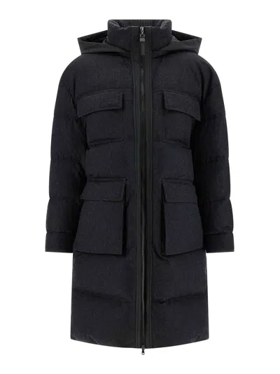 Brunello Cucinelli Shiny Zipper Pull Puffer Jackets Gray In Black