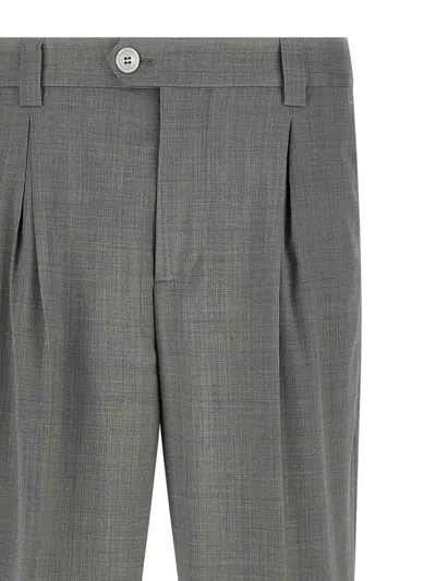 Brunello Cucinelli Grey Mlange Wool Pants In Gray