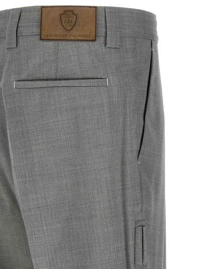Brunello Cucinelli Grey Mlange Wool Pants In Gray