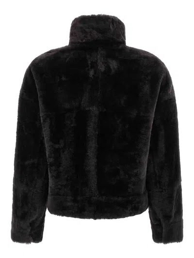 Brunello Cucinelli Shiny Zipper Pull Shearling Jacket In Black
