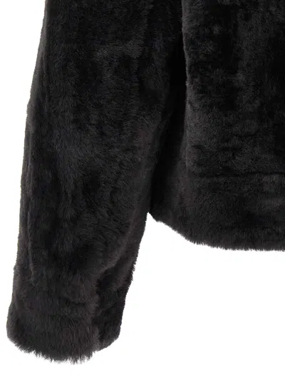 Brunello Cucinelli Shiny Zipper Pull Shearling Jacket In Black