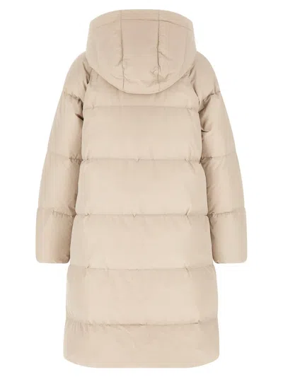 Brunello Cucinelli Shiny Zipper Pull Puffer Jackets Beige In Neutral