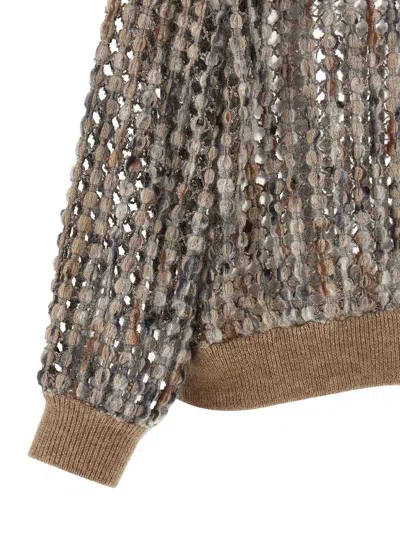 Brunello Cucinelli Balloon Net Embroidery Cardigan In Brown