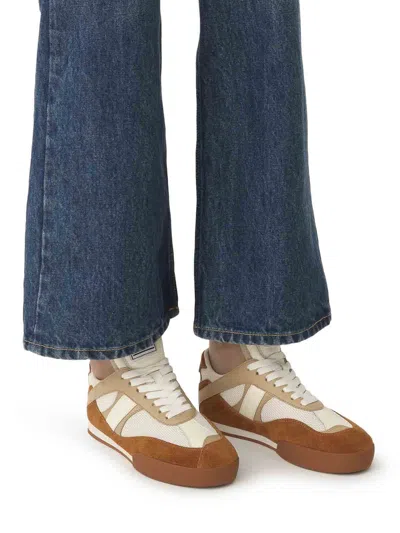 Chloé Kick Leather And Suede-trimmed Mesh Sneakers In Brown