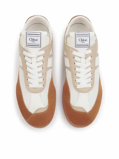 Chloé Kick Leather And Suede-trimmed Mesh Sneakers In Brown