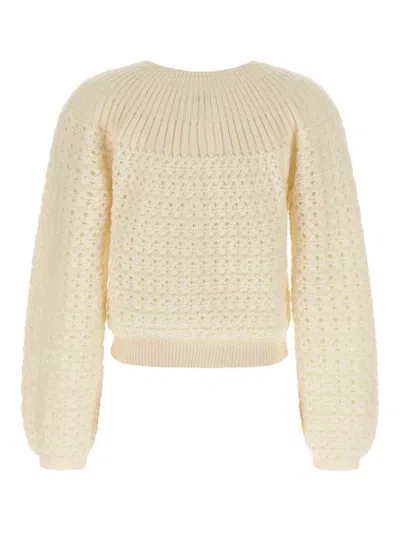 Chloé Jacquard Logo Cardigan Sweaters And Cardigans White In Neutral