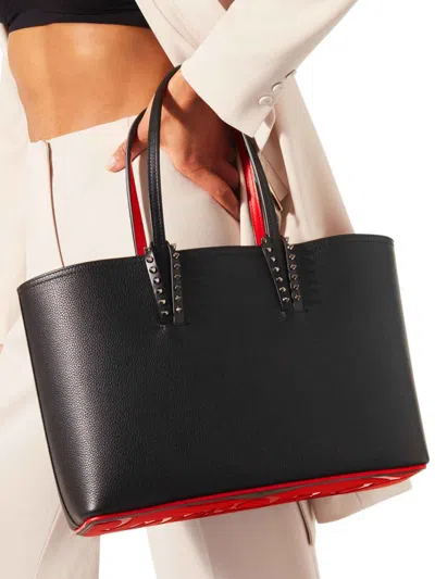 Christian Louboutin Women Cabata Leather Shoulder Bag With Studs In Black