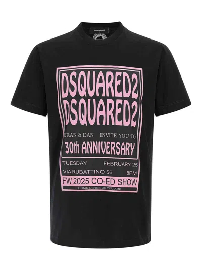 Dsquared2 Black T-shirt With 30th Anniversary Pink Print In Black