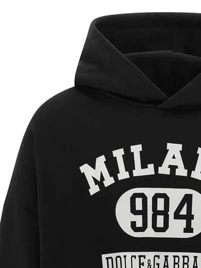 Dolce & Gabbana Hooded Sweatshirt In Jersey With Print In Black