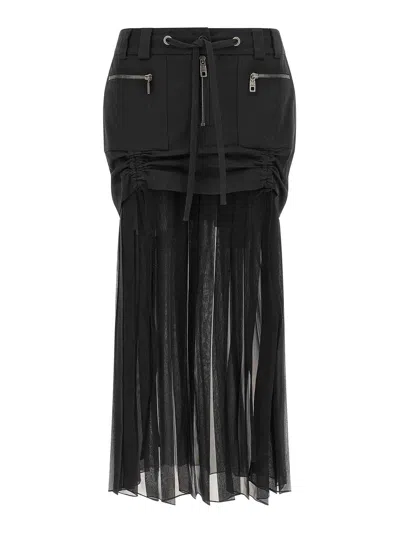 Dolce & Gabbana Black Skirt With Pleated Design And Drawstring Waist In Silk Blend Stretch Woman In Black