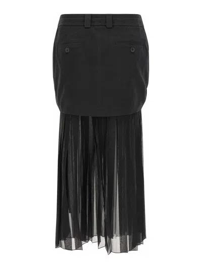 Dolce & Gabbana Black Skirt With Pleated Design And Drawstring Waist In Silk Blend Stretch Woman In Black
