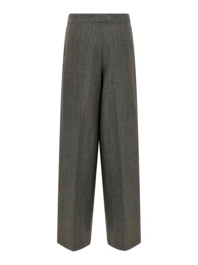 Dries Van Noten Wide Gray Wool Palazzo Pants In Green