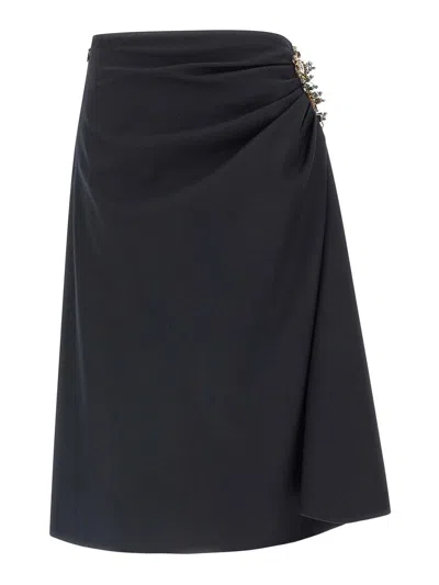 Dries Van Noten Navy Blue Draped Skirt With Brooch In Blue