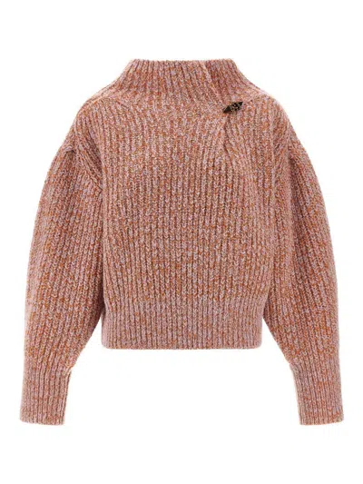 Dries Van Noten Chunky Knit High Neck Sweater With Brooch In Brown