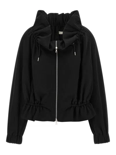 Dries Van Noten Drawstring Collar Sweatshirt With Elasticated Cuffs And Hem In Black
