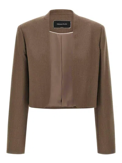 Fabiana Filippi Cropped Pinstripe Jacket In Brown