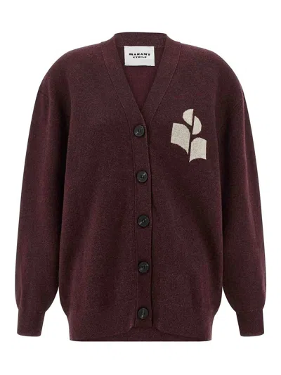 Isabel Marant Étoile V-neck Burgundy Cardigan With Center Button Closure In Burgundy