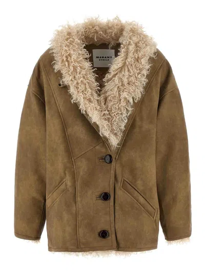 Isabel Marant Étoile Isabel Marant Etoile Women Beige Shearling Coat With High Collar And Button Closure In Leather And F In Brown