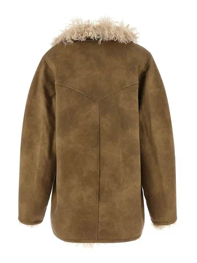 Isabel Marant Étoile Isabel Marant Etoile Women Beige Shearling Coat With High Collar And Button Closure In Leather And F In Brown