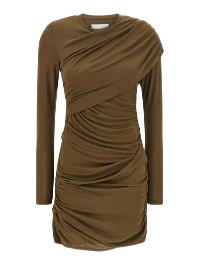 Isabel Marant Étoile Denise Long-sleeve Draped Mini Dress In Green