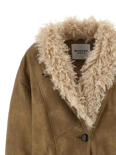 Isabel Marant Étoile Isabel Marant Etoile Women Beige Shearling Coat With High Collar And Button Closure In Leather And F In Brown