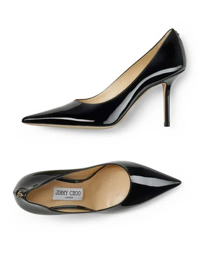 Jimmy Choo Patent Leather Decollete With Jc Logo In Black