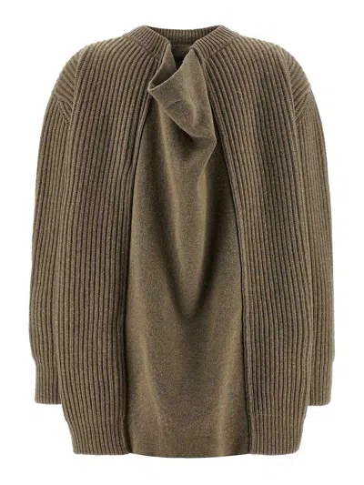 Mm6 Maison Margiela Oversized Wool Blend Sweater With Crew Neck In Brown