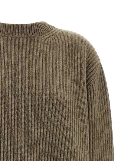 Mm6 Maison Margiela Oversized Wool Blend Sweater With Crew Neck In Brown