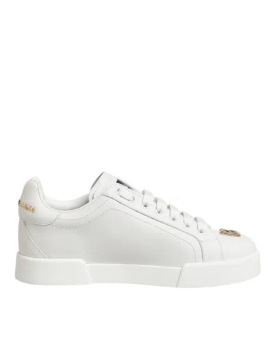 Pre-owned Dolce & Gabbana White Dg Leather Low Top Sneakers Women's Shoes ()