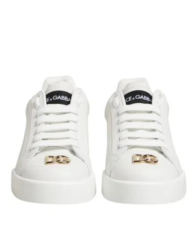 Pre-owned Dolce & Gabbana White Dg Leather Low Top Sneakers Women's Shoes ()