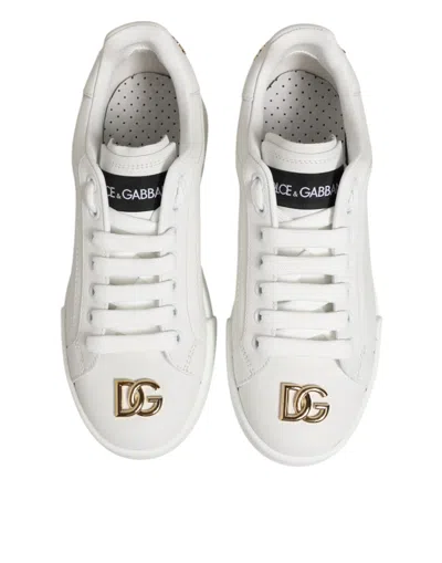 Pre-owned Dolce & Gabbana White Dg Leather Low Top Sneakers Women's Shoes ()