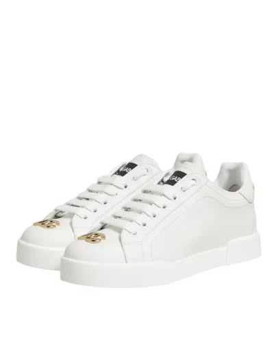 Pre-owned Dolce & Gabbana White Dg Leather Low Top Sneakers Women's Shoes ()