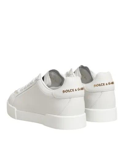 Pre-owned Dolce & Gabbana White Dg Leather Low Top Sneakers Women's Shoes ()