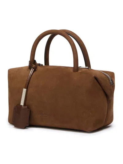 Max Mara Small Holdallssuede Top Handle In Nubuck Leather In Brown