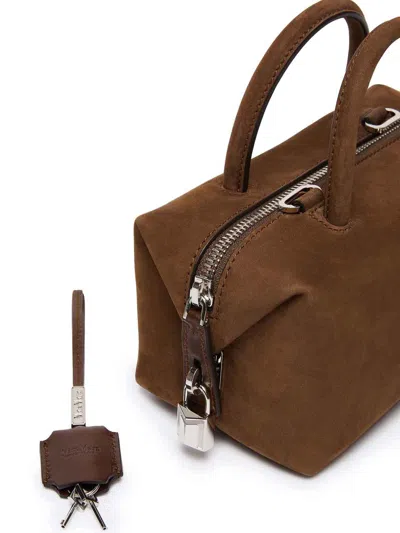 Max Mara Small Holdallssuede Top Handle In Nubuck Leather In Brown