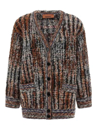 Missoni Multicolor Cardigan With V-neck Front And All-over Check Motif In Wool And Mohair Blend Woman In Multi