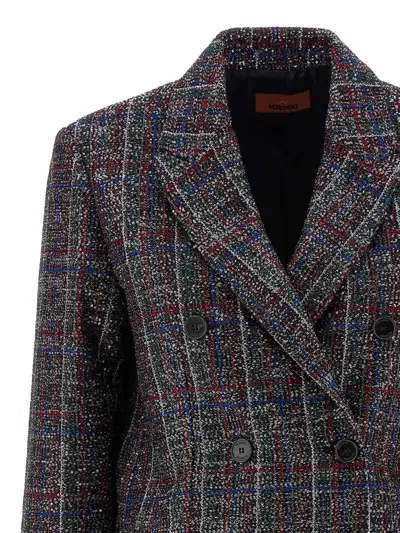 Missoni Double-breasted Checked Blazer Featuring Sequins In Gray