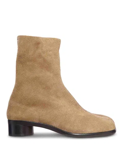 Maison Margiela Beige Suede Tabi Ankle Boots In Brown