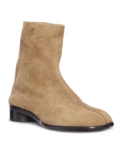 Maison Margiela Beige Suede Tabi Ankle Boots In Brown