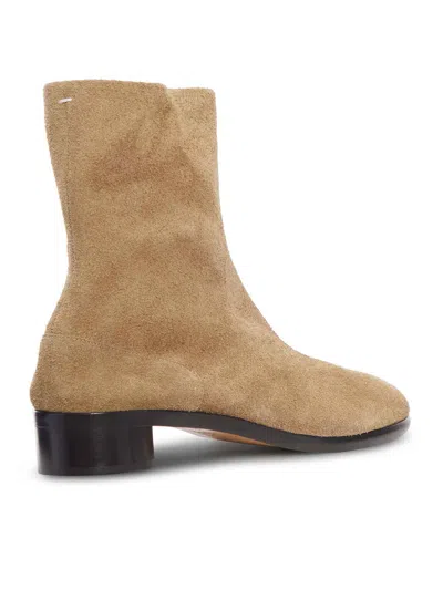 Maison Margiela Beige Suede Tabi Ankle Boots In Brown
