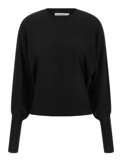 Nude Wool Sweater With Bat Sleeves In Black