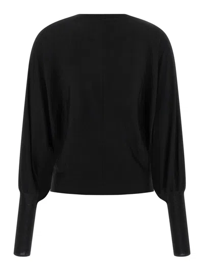 Nude Wool Sweater With Bat Sleeves In Black