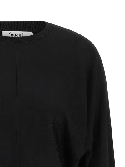 Nude Wool Sweater With Bat Sleeves In Black