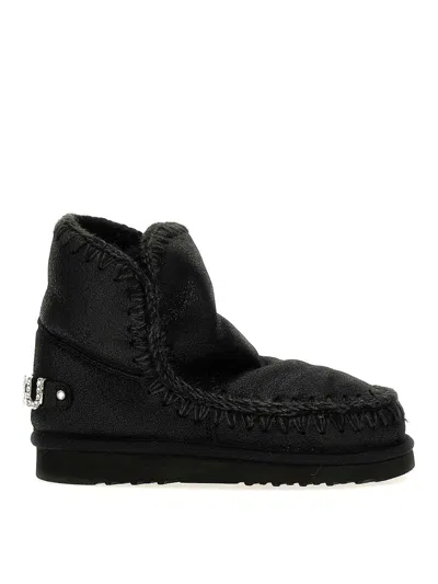 Mou Eskimo 18 Rhinestone Logo Ankle Boots In Black