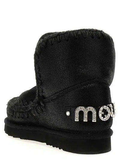 Mou Eskimo 18 Rhinestone Logo Ankle Boots In Black