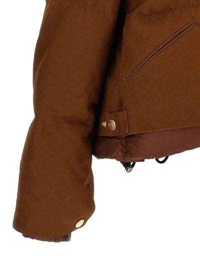 Sacai X Carhartt Wip Washed Duck Down Puffer Jacket In Brown