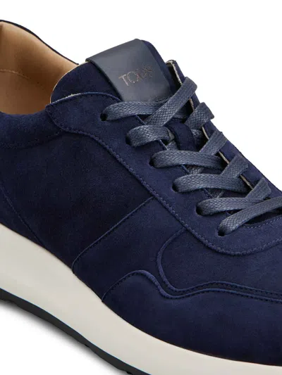 Tod's Low Top Sneakers With Rubber Sole And Suede Finish In Blue